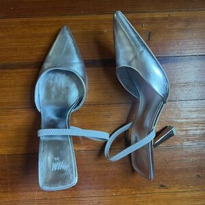 Silver slingback pumps / worn twice